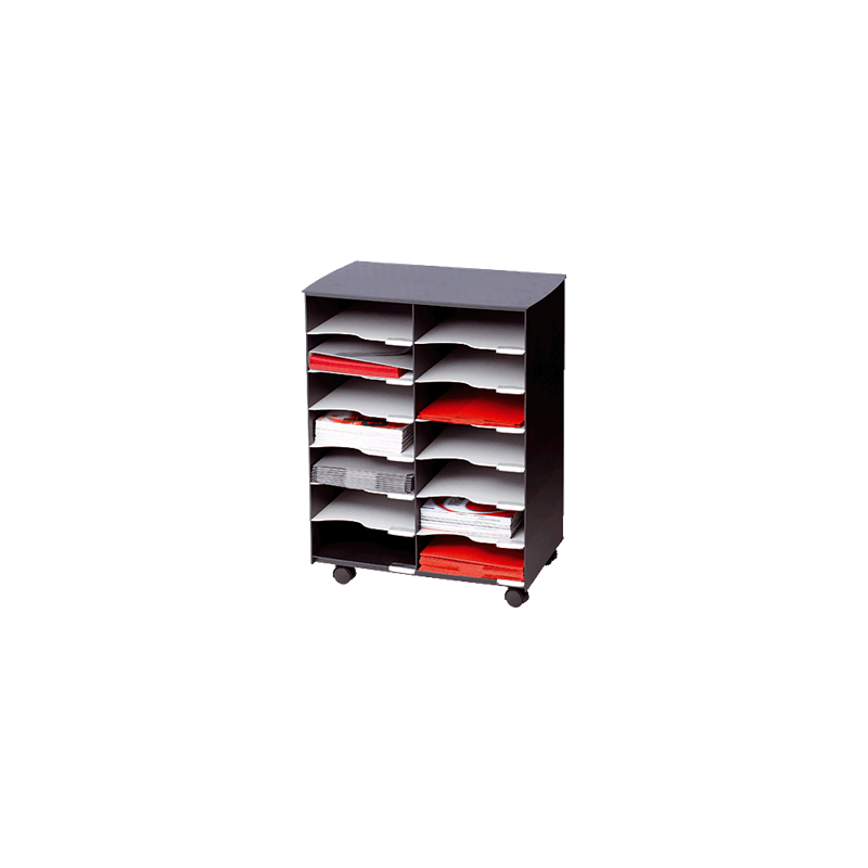 Mueble archivador con ruedas y 14 casillas color negro