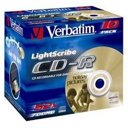 CAJA DE 10 CD-R VERBATIM 52x Lighscribe 700 MB/80 MIN. JEWEL CAS