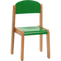 Silla infantil de madera color verde, altura asiento de 22 cm.