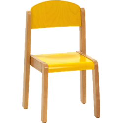 Silla infantil de madera color amarillo, altura asiento de 22 cm.