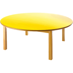 Mesa infantil circular de madera color amarillo altura de 41 cm.