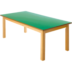 Mesa infantil rectangular de madera color verde altura de 41 cm.