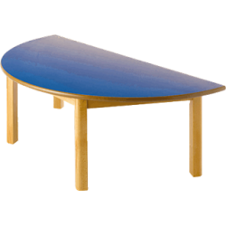 Mesa infantil semicircular de madera color azul altura de 41 cm.