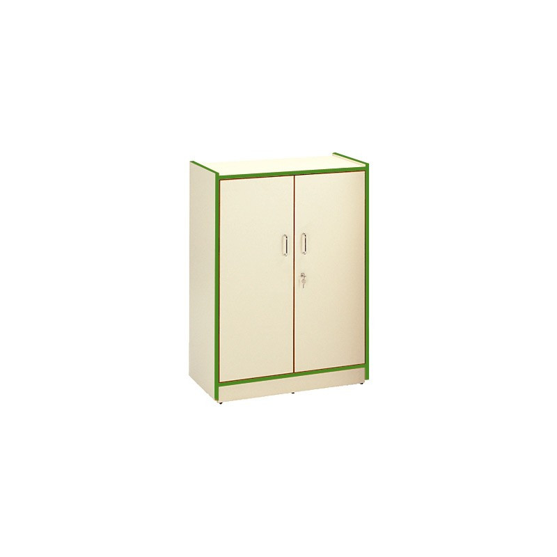 Armario color crema con dos puertas con cerradura y canto verde