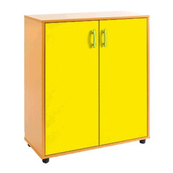 Armario de 3 huecos con dos puertas en color amarillo preescolar