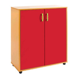 Armario de 3 huecos con dos puertas en color rojo preescolar