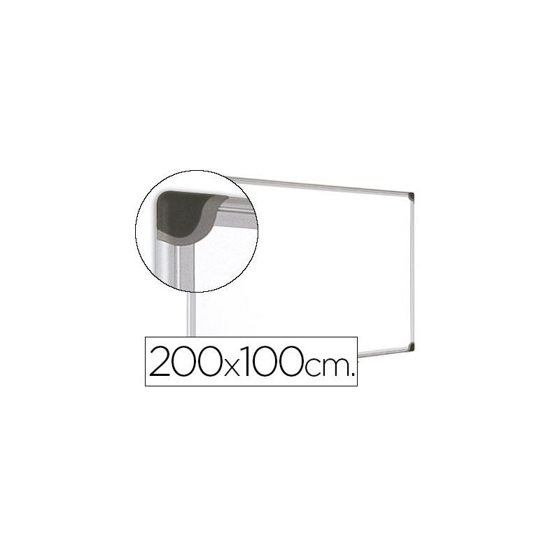 Pizarra blanca vitrificada magnética marco aluminio de 200 X 100 cm.