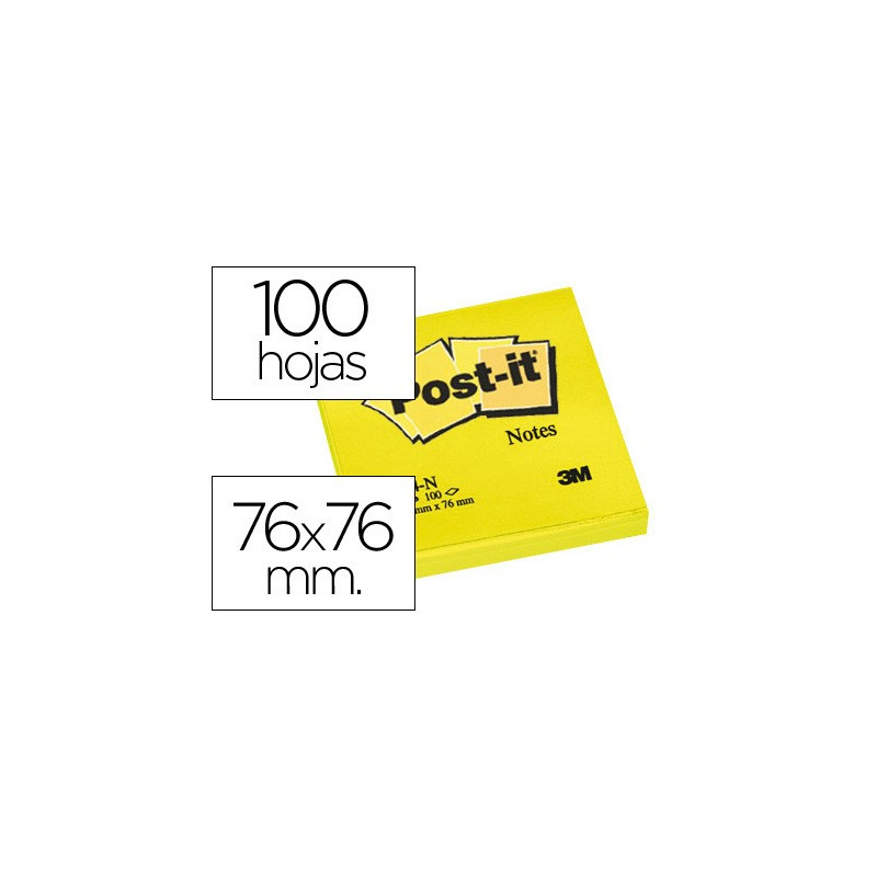 Taco de notas Post-it de 76 x 76 mm. en color amarillo neón (6 uds.)