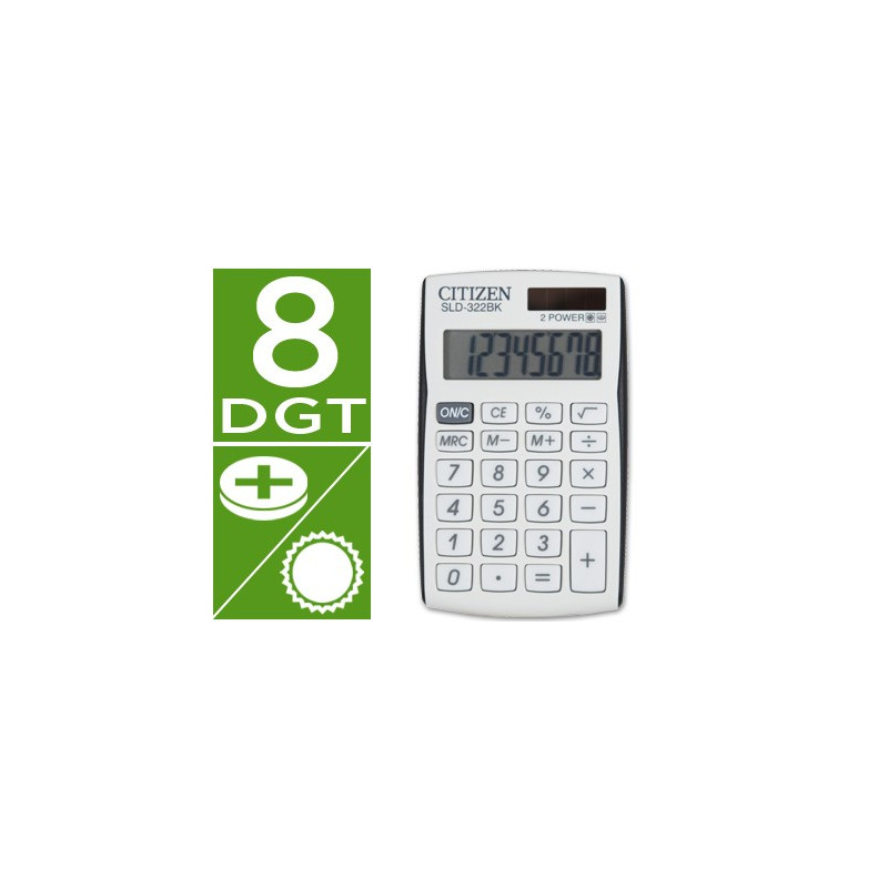 Calculadora de bolsillo Citizen SLD-322 blanca/negra