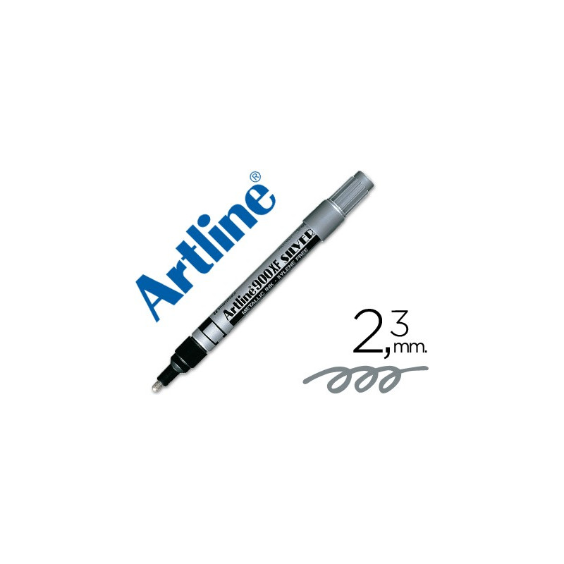 Rotulador Artline tinta metálica plata trazo 2,3 mm.