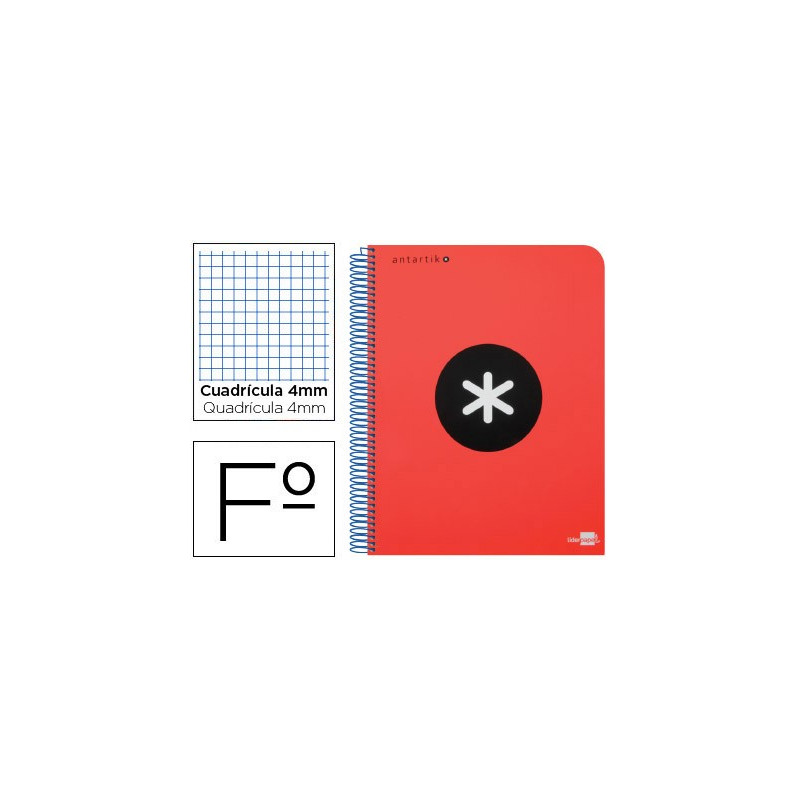 Cuaderno ANTARTIK tamaño folio de cuadricula 4 mm color rojo