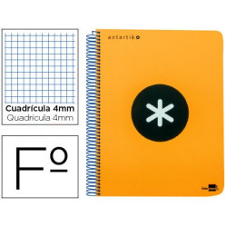 Cuaderno ANTARTIK tamaño folio de cuadricula 4 mm color naranja fluor