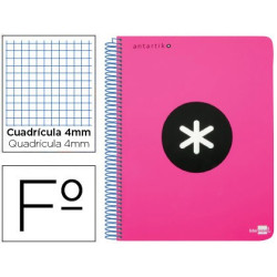 Cuaderno ANTARTIK tamaño folio de cuadricula 4 mm color rosa fluor