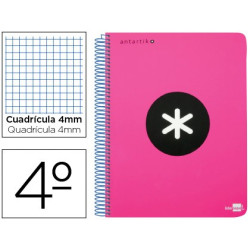 Cuaderno ANTARTIK tamaño cuarto de cuadricula 4 mm color rosa fluor