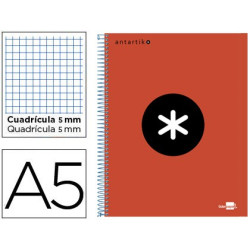 Cuaderno ANTARTIK con cubierta forrada tamaño A5 de cuadrícula de 5 mm color rojo