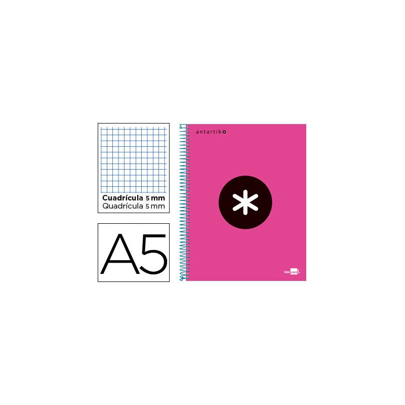 Cuaderno ANTARTIK con cubierta forrada tamaño A5 de cuadrícula de 5 mm color rosa fluor