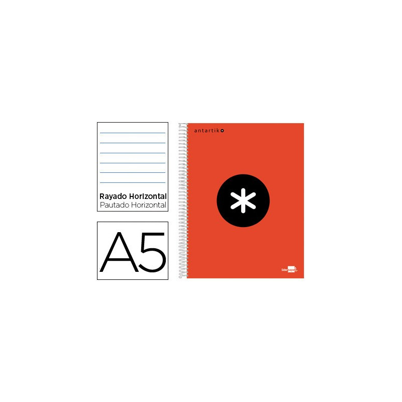 Cuaderno ANTARTIK con cubierta forrada tamaño A5 de 1 raya color rojo