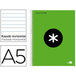 Cuaderno ANTARTIK con cubierta forrada tamaño A5 de 1 raya color verde fluor
