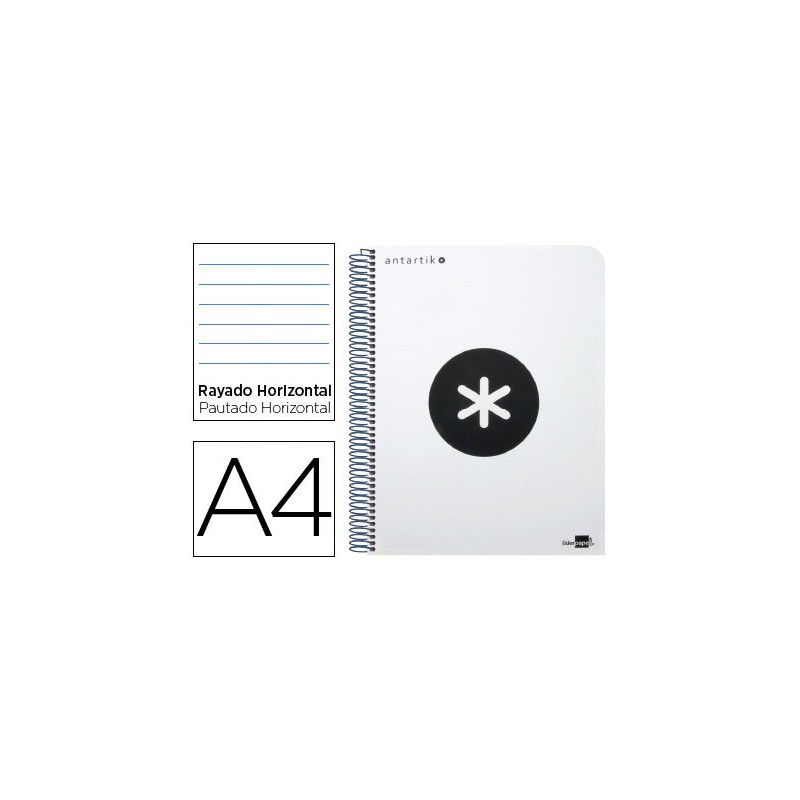 Cuaderno ANTARTIK cubierta de polipropileno tamaño A4 de 1 raya color blanco