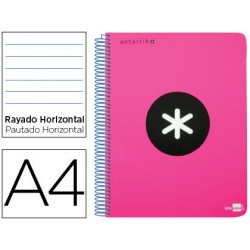 Cuaderno ANTARTIK cubierta de polipropileno tamaño A4 de 1 raya color rosa fluor