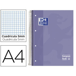 Cuaderno Oxford cubierta extradura lila, tamaño A4 cuadricula 5 mm