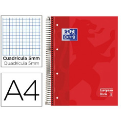Cuaderno Oxford cubierta extradura roja, tamaño A4 cuadricula 5 mm