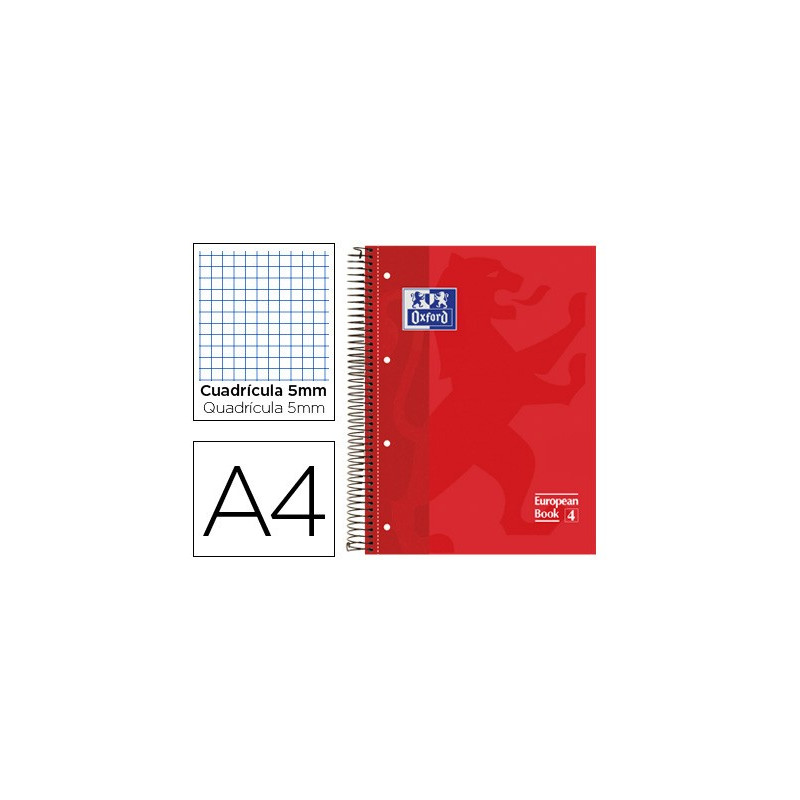 Cuaderno Oxford cubierta extradura roja, tamaño A4 cuadricula 5 mm