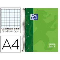 Cuaderno Oxford cubierta extradura Verde, tamaño A4 cuadricula 5 mm