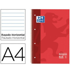 Cuaderno Oxford cubierta extradura roja, tamaño A4 de 1 raya