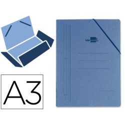 Carpeta de gomas cartón en tamaño A3 con 3 solapas Azul