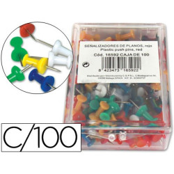 Caja de 100 agujas de señalización (Push pins) colores traslúcidos 