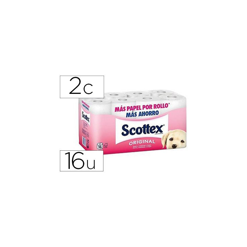 Papel higiénico  Scottex de 2 capas (Pack de 16 rollos)