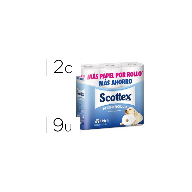 Papel higiénico  Scottex de 2 capas  (Pack de 9 megarollos)