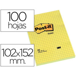Taco de notas POST-IT gran formato de 102 x 152 mm. cuadriculado