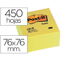 Cubo de notas POST-IT amarillas 76 x 76 mm. (450 Hojas)