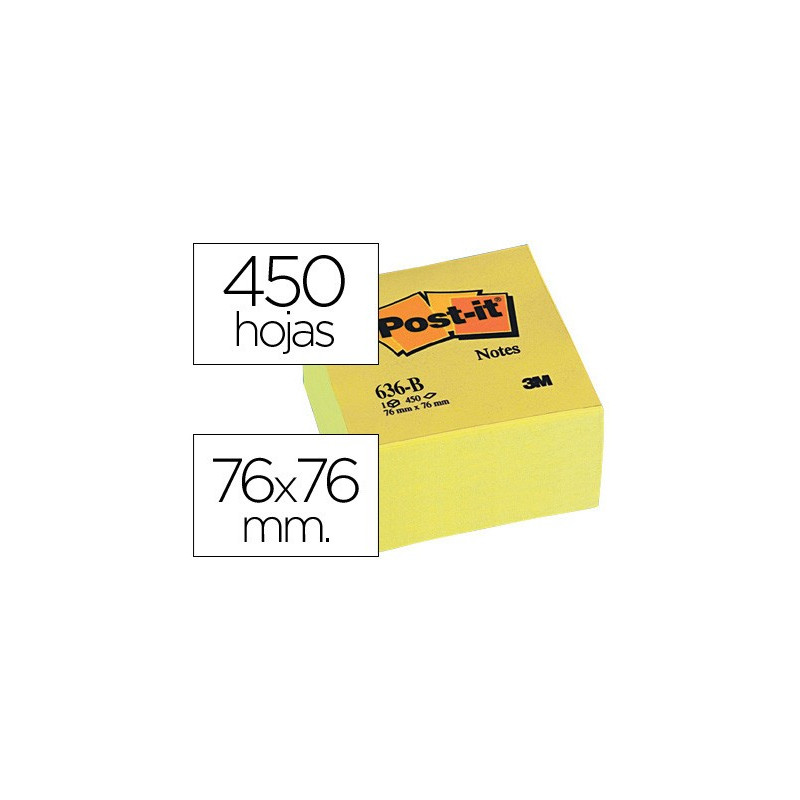 Cubo de notas POST-IT amarillas 76 x 76 mm. (450 Hojas)