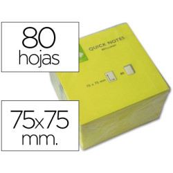 Taco de notas adhesivas de quita y pon de 76 x 76 mm. color amarillo neón
