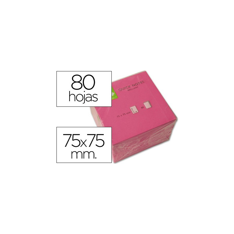  Taco de notas adhesivas de quita y pon de 76 x 76 mm. color rosa neón