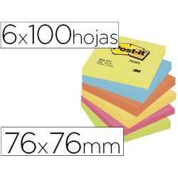 Taco de notas Post-it de  76 x 76 mm. en colores energia (6 tacos)
