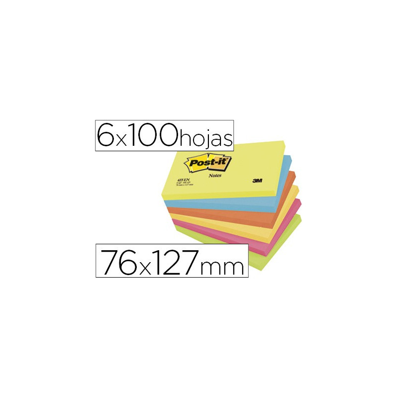 Taco de notas Post-it de 76 x 127 mm. en colores energía (6 tacos)