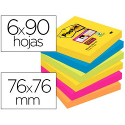 Taco de notas Post-it Super Sticky de 76 x 76 mm. colores Rio de Janeiro (6 tacos)