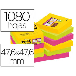 Taco de notas Post-it Super Sticky de 47 x 47 mm. colores Rio de Janeiro (12 tacos)