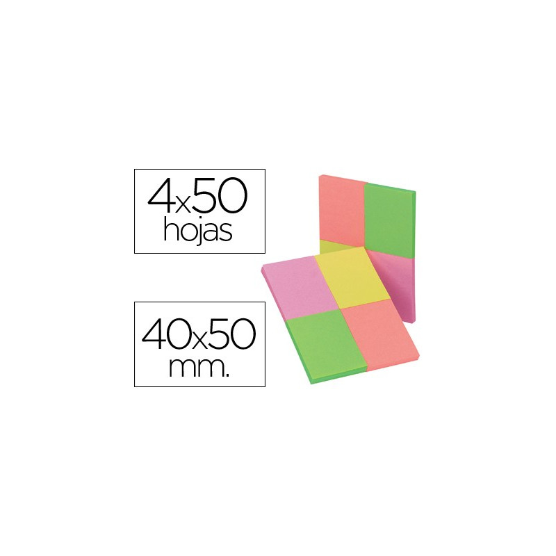  Pack de 4 bloc de notas adhesivas quita y pon de 40 x 50 mm. colores neón