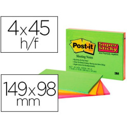 Taco de notas Post-it Super Sticky XL de 149 x 98 mm. colores Neón (4 tacos)