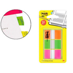 Banderitas separadoras medianas Post-it Index en colores naranja, lima y rosa 