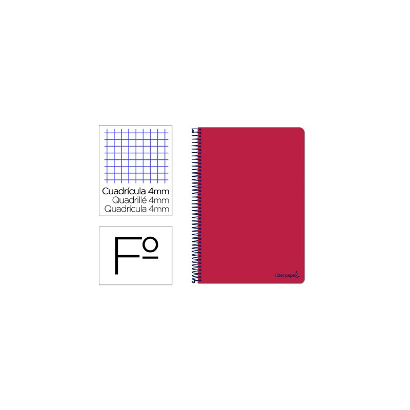 Cuaderno  SMART tamaño folio con cuadricula de 4 mm. ROJO
