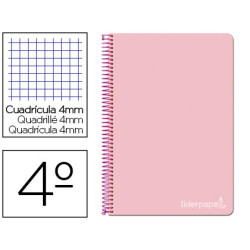Cuaderno Witty tamaño cuarto con cuadricula de 4 mm color rosa