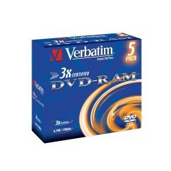 PACK DE 5 DVD -RAM VERBATIM  3X 4.7GB JEWELL CASE