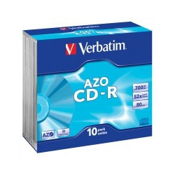 PACK DE 10 CD-R SLIM VERBATIM 48x 700 MB AZO CRISTAL