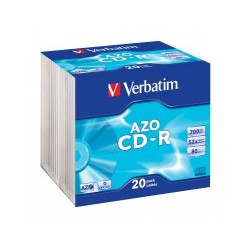 PACK DE 20 CD-R SLIM VERBATIM 52x 700 MB AZO CRISTAL